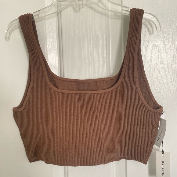Babaton Tops - NWT Aritzia Babaton Sculpt Knit Brown Ribbed Women's Crop Top Size Large